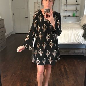 Peach Love Cactus Print Black Dress